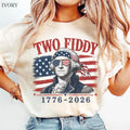 Two Fiddy George Washington 1776 2026 Tee, Funny Patriotic 4th of July Gift, USA 250th Birthday Distressed Flag Shirt