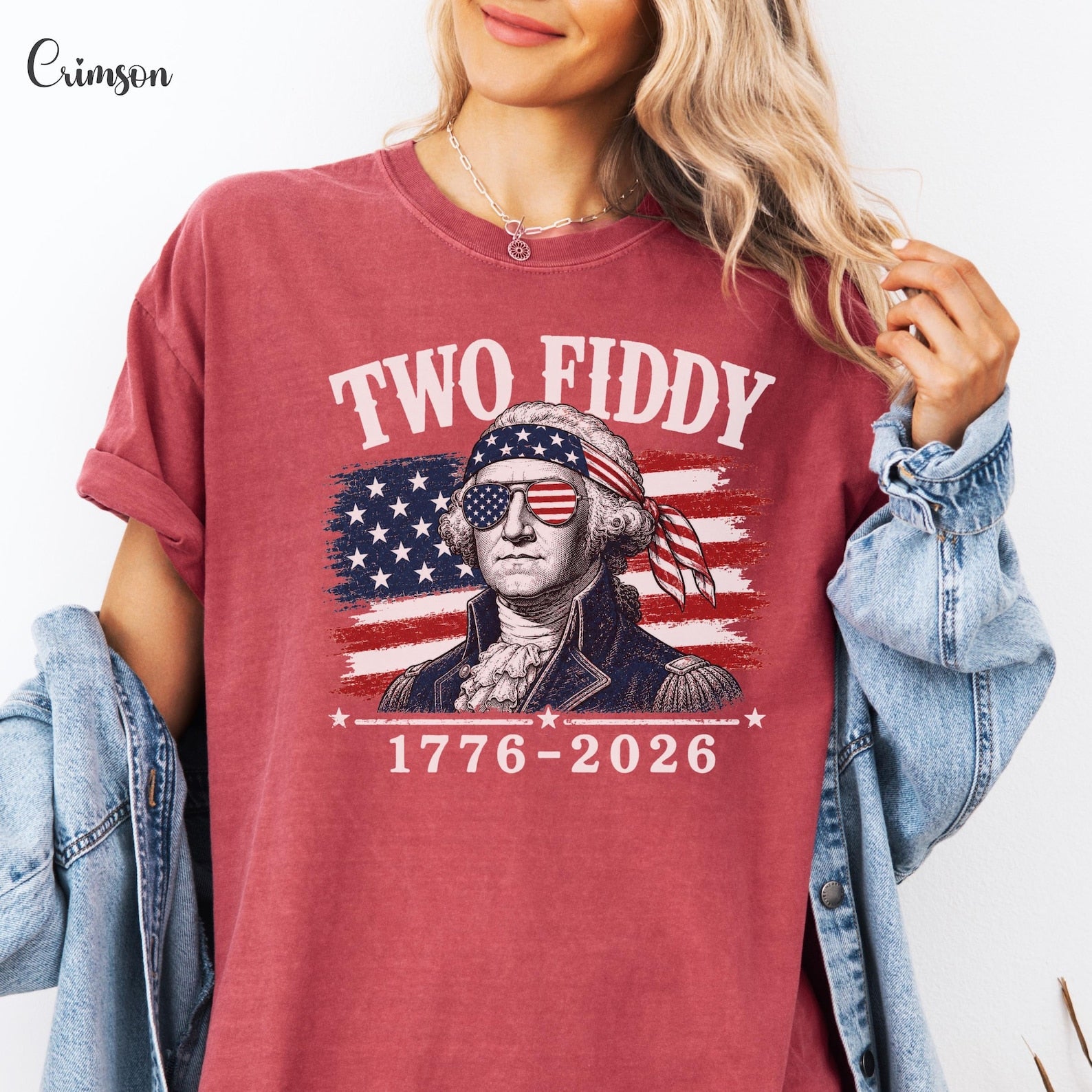 Two Fiddy George Washington 1776 2026 Tee, Funny Patriotic 4th of July Gift, USA 250th Birthday Distressed Flag Shirt